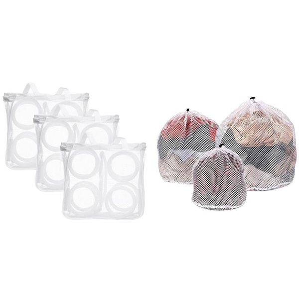 

pcs drawstring lingerie laundry wash bags set & 3pcs hanging dry sneaker shoes bag