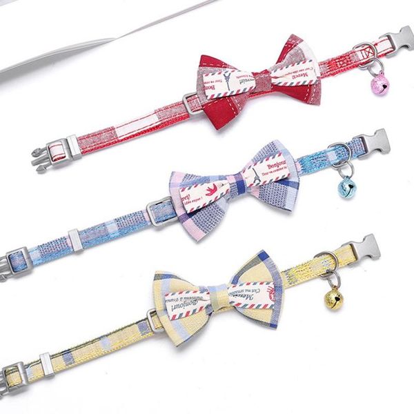 

cat collars & leads collar bowknot puppy chihuahua with bell adjustable safety buckle cats bow tie pets accessories