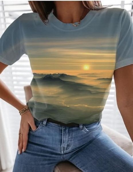 

women's t-shirt ocean sea sun printed t shirt women harajuku plus size casual short sleeve o-neck summer elegant pullover 2021, White