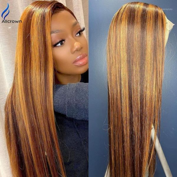 

highlight ombre straight lace front human hair wigs for black women brazilian non-remy pre-plucked1, Black;brown
