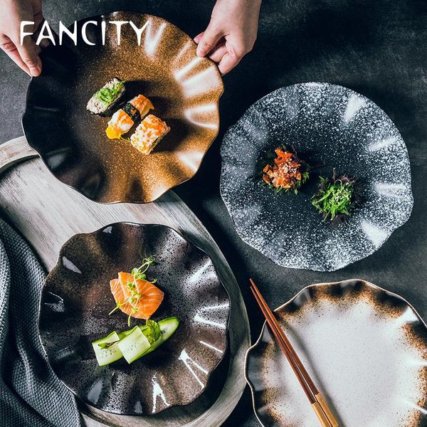 

bowls fancity ceramic flat plate, creative lotus leaf dessert western dumpling pancake plate home