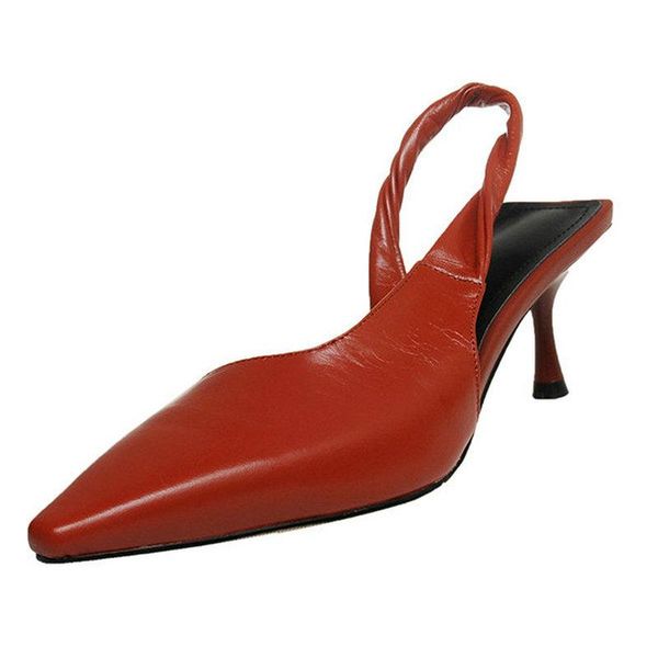 

band shoes woman high heels genuine leather slingbacks thin pumps for women shallow party working dress, Black