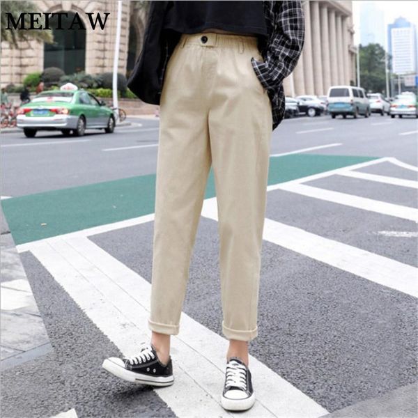 

women's pants & capris summer casual harajuku high waist straight trousers plus size solid elastic harem 2021 women korean loose, Black;white