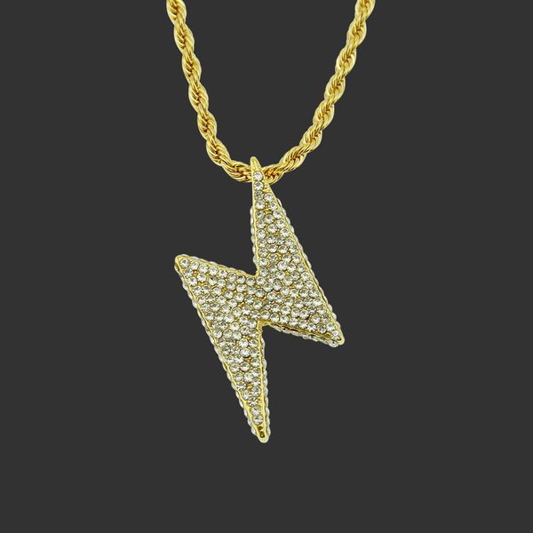 

amulet neck pendants men's hip hop diamond lightning pendant necklace trendsetter hiphop personalized jewelry, Silver