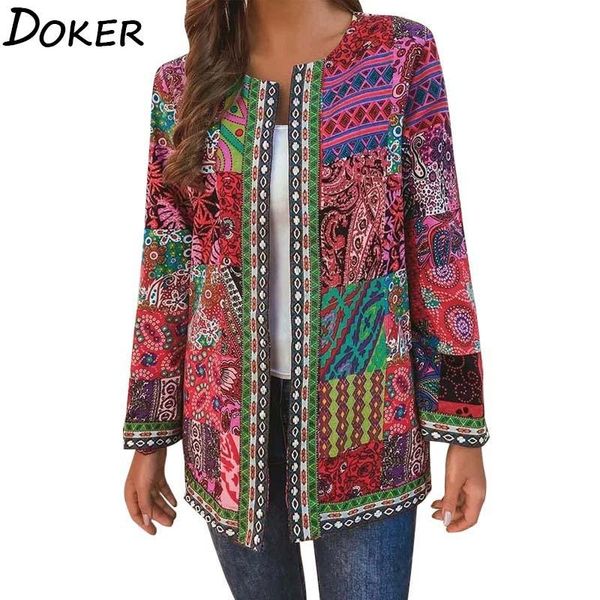 

ethnic print coats and jackets women autumn long sleeve plus size cotton linen loose ladies oversized cardigan outerwear women's, Black;brown