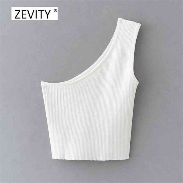 

new fashion women solid color single shoulder slim knitting t-shirt women chic basic short t-shirt asymmetric clothing t675 210401, White