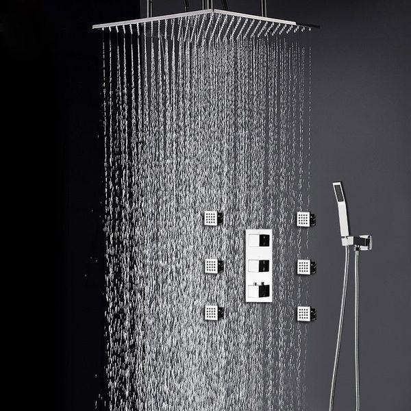 

massage body jets shower faucets set 304 stainless steel square rain panel thermostatic bath mixer 20 inch bathroom sets