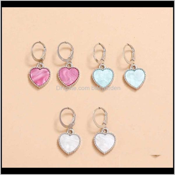 

& hie earrings drop delivery 2021 4 pair/set exquisite fashion cute candy color small love heart hoop charm earring for women party jewelry, Golden;silver