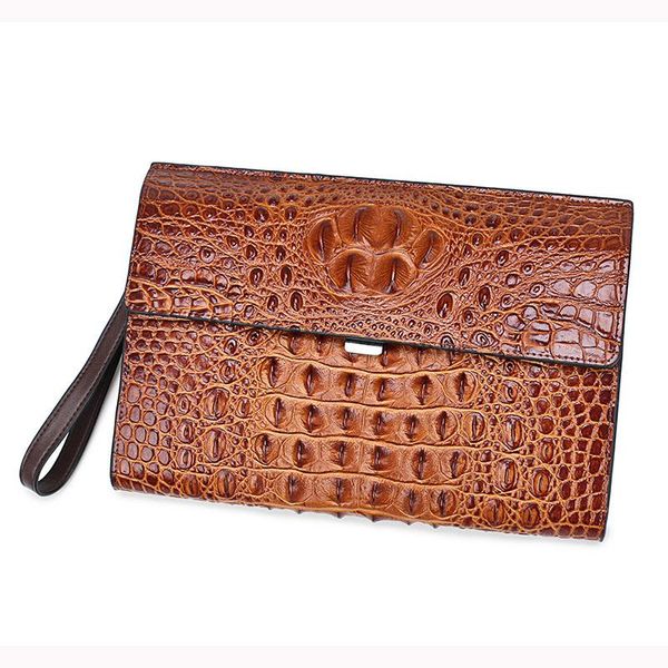 

wallets leather crocodile pattern handbag men's head large capacity leisure zipper envelope bag, Red;black