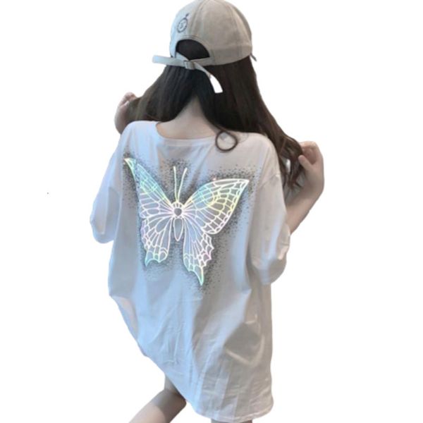 

women's t-shirt reflective light butterfly individual t shirt women beharajuku riverdale plus size summer aesthetic kore, White