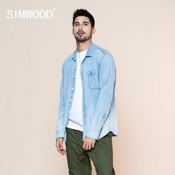

men's casual shirts simwood 2021 spring summer washed-denim western shirt men fashion 100% cotton plus size comfortable sj120008, White;black