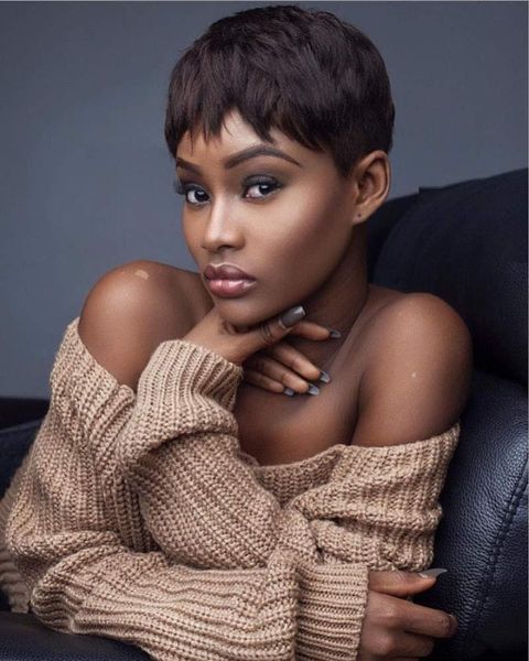 

synthetic wigs short pixie cut hair wig brown natural for black women heat resistant preplucked