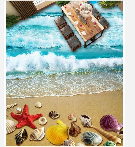 

bathroom pvc wallpaper beach shells starfish floor el restaurant 3d wallpapers