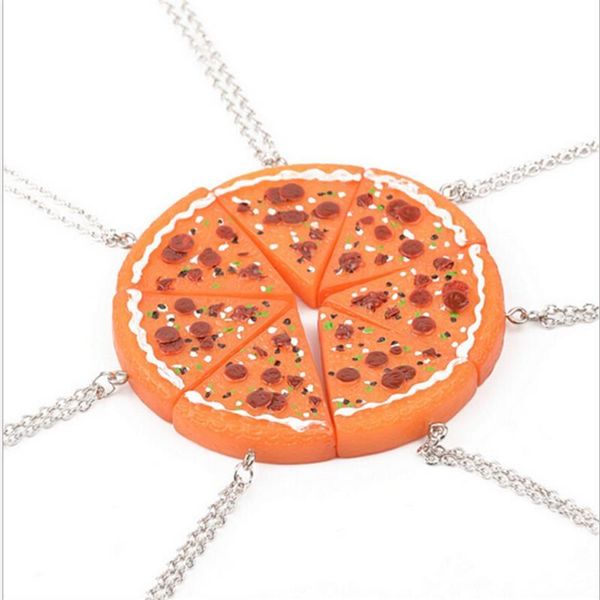 

pendant necklaces 7 pcs/set friends lover friendship pizza bff necklace exquisite workmanship orange stylish atmosphere, Silver
