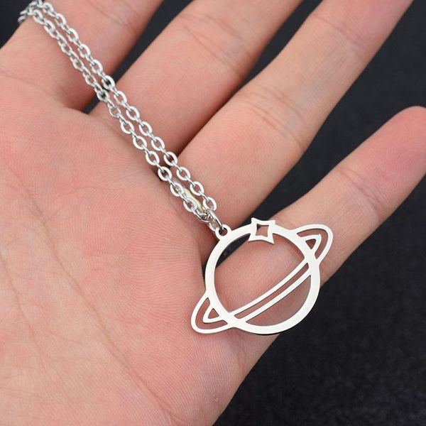 

fashion stainless steel universe planet pendant necklaces for women and men long necklace jewelry gifts, Silver