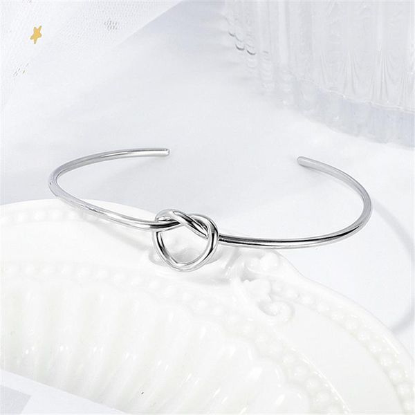 

tennis fashion open buckle flat gloss women's heart knot bangle titanium steel bracelets temperament jewelry, Golden;silver