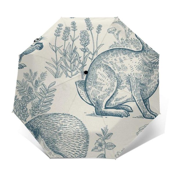 

umbrellas automatic umbrella hare hedgehog squirrel berries flowers lavender and chamomile three-fold women men rain