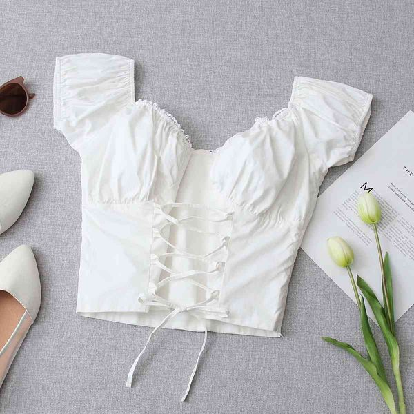 

summer women lace up cropped corset casual soft comfortable chic lady woman clothes 210517, White