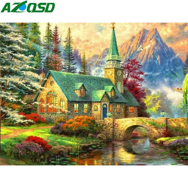 

diamond painting azqsd 5d village mosaic landscape cross stitch full kit square drill needlework diy home decoration