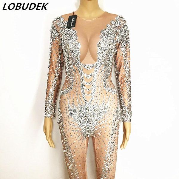 

women's jumpsuits & rompers full rhine stones sparkly crystals jumpsuit occident bar women dj singer costume prom party celebration sho, Black;white