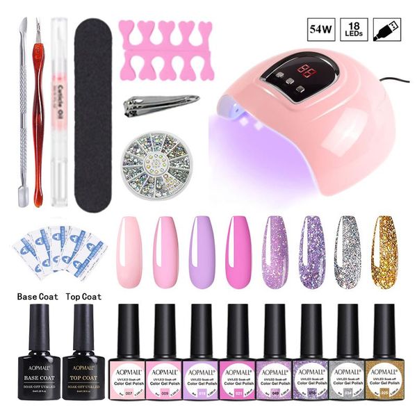 

nail art kits girly pink 8 color gel polish 54w lamp 19pcs set