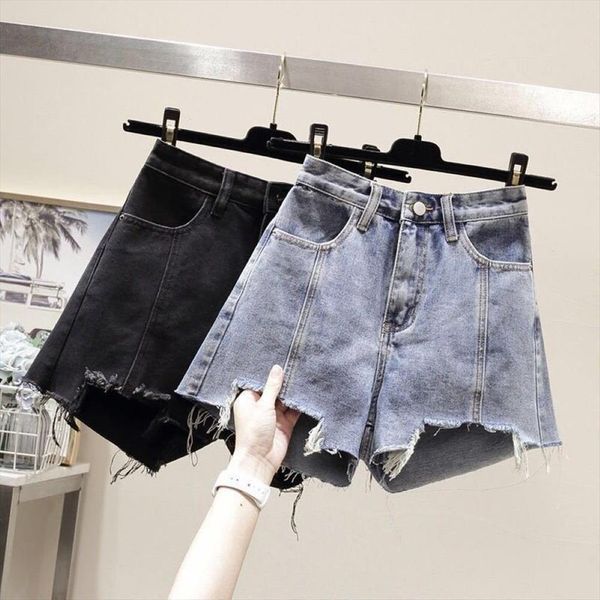 

summer denim black womens shorts blue high waist ripped jeans femme tassel ants, White;black