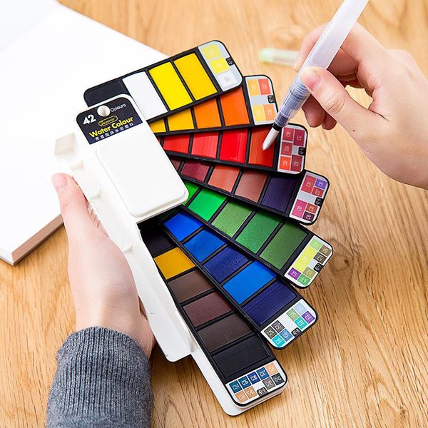 

gift sets 42 color superior portable solid watercolor paint set with water brush pen paints pigment for painting aquarelle art