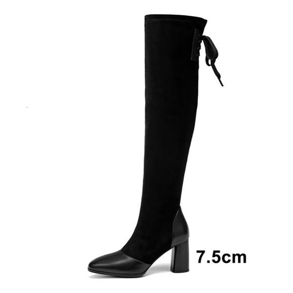 

boots meotina winter thigh high women genuine leather thick heel over the knee slim stretch shoes lady autumn 391 lyn2, Black