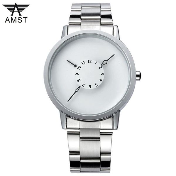 

wristwatches fashion brand amst 1042 quartz movement relojs clock design genuine leather strap watch men women's student, Slivery;brown