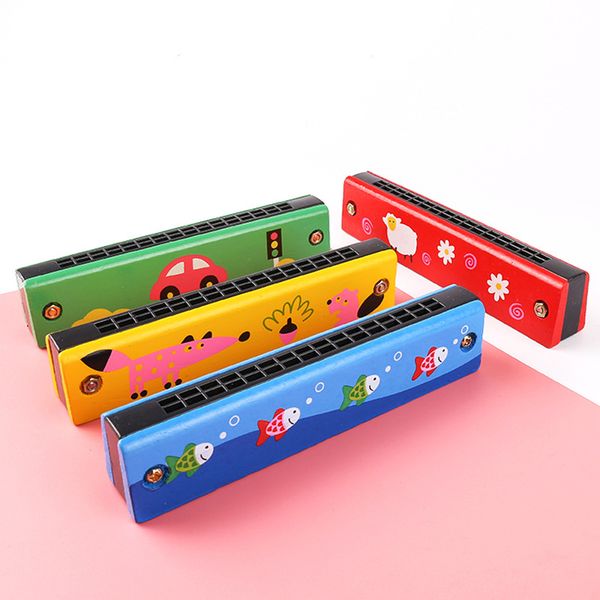 

3Pieces/LotDouble Row 16-hole Wooden Painted Harmonica Light And Portable Enlightenment Toy Childrens Music Educational Toy