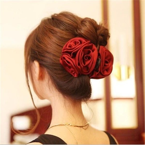 

nice style big hair grasping chuck head flower solid color three roses vertical clip ornament headdress accessories