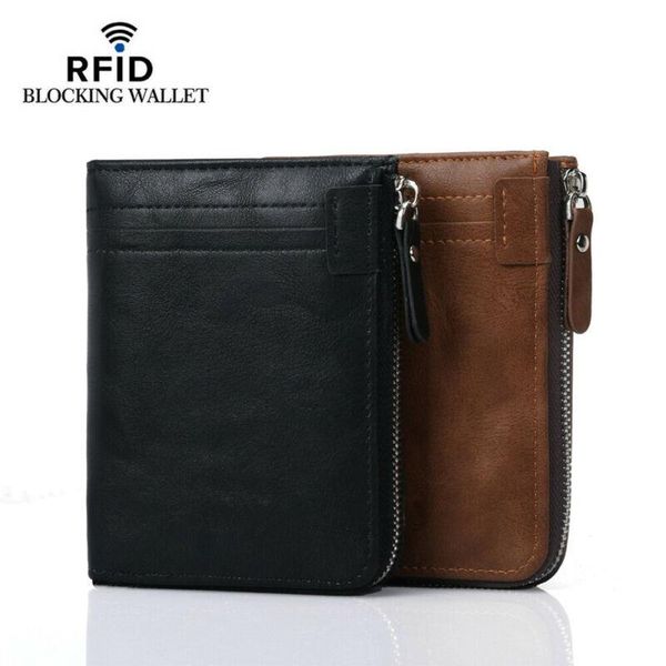 

wallets men leather wallet holder bifold zip cash coin purse clutch billfold vintage waterproof anti-theft po handbag, Red;black