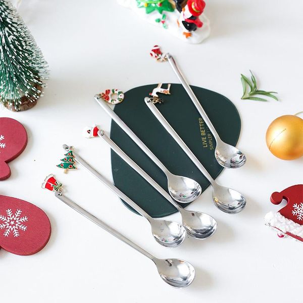 

spoons 2021 stainless christmas spoon year xmas party table ornaments coffee decorations for home navidad noel gifts