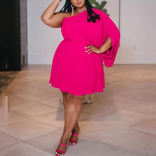 

casual dresses 4xl 5xl plus size causal for womens one shoulder solid high waisted knee length fashion oversized dress vestidos mujer, Black;gray