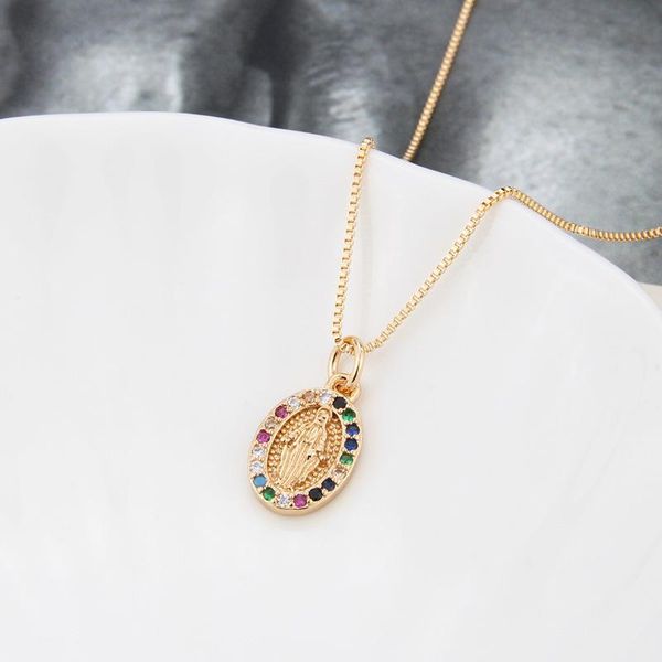 

pendant necklaces ladies exquisite heart moon virgin mary cross womens colorful/white zircon metal copper clavicle chain jewelry, Silver