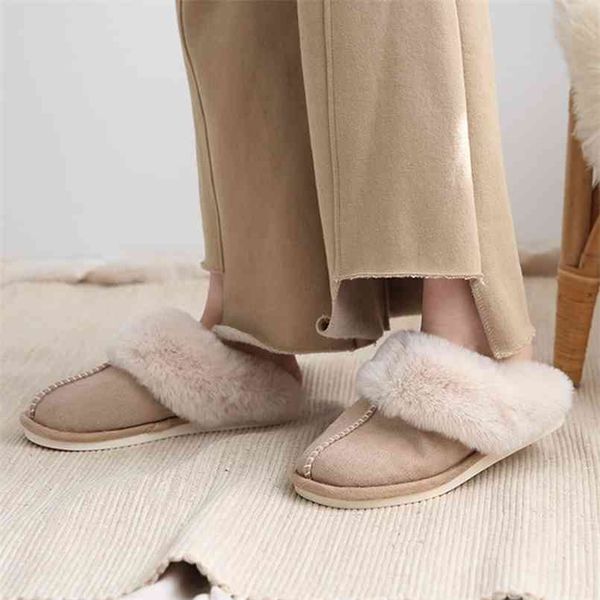 

winter indoor women fur slippers luxury faux suede upper bedroom couples warm plush shoes house simple ladies fluffy 210914, Black