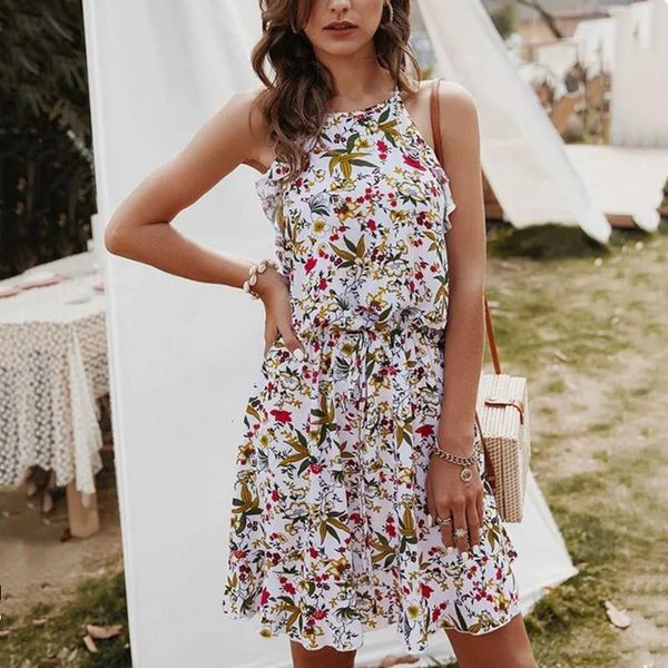

dresses new women summer dress fashion floral print o neck casual beach holiday party sleevless loose spaghetti ladies dr, Black;gray