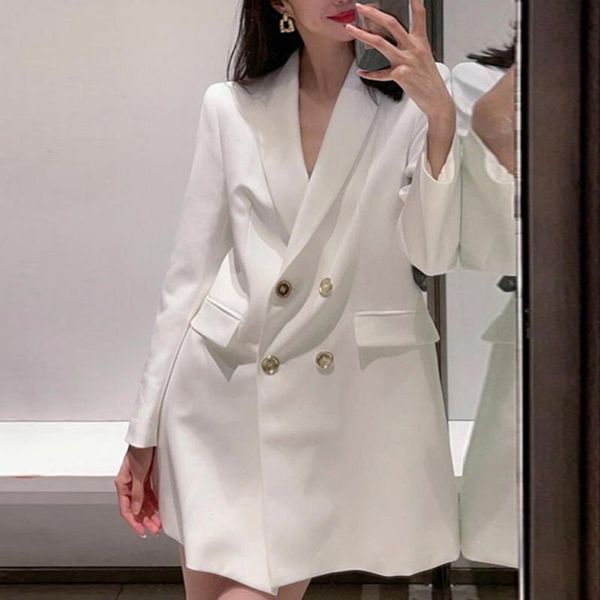 

women's suits & blazers [ewq] korea chic autumn casual trend solid color lapel double-breasted simple fashion long-sleeved blazer 2021, White;black
