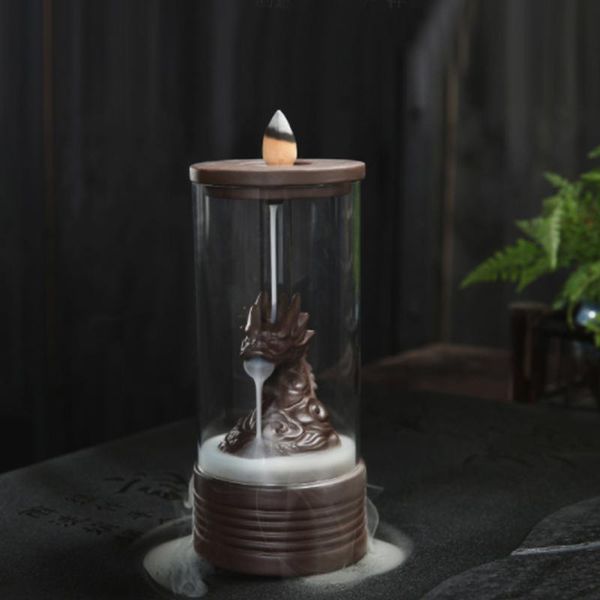 

fragrance lamps incense backflow burner ceramic acrylic plastic cup dragon furnace aroma tower home with 10pcs cones