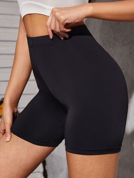 

petite high waisted solid biker shorts s6ax#, Black