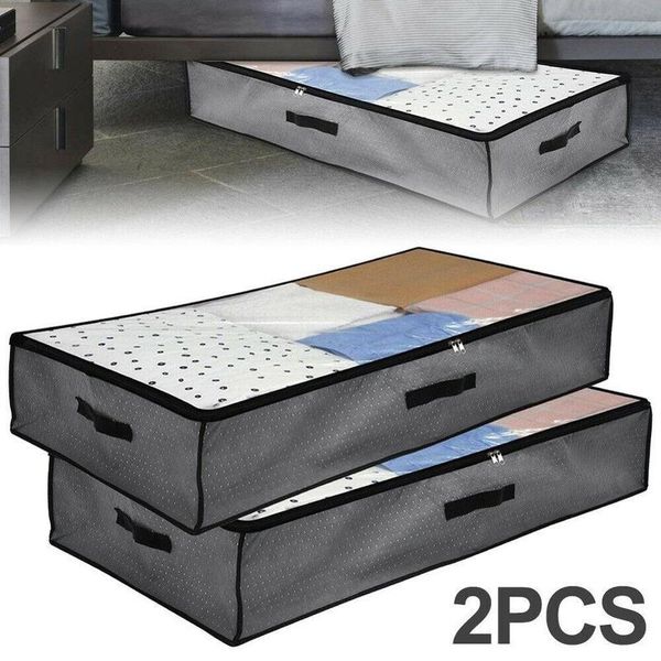 

foldable under bed bags,1/2 pack large storage boxes thick breathable underbed clothes bags zippered organizer clothing & wardrobe
