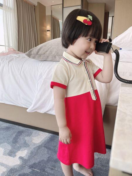 

2021 summer baby girls casual polo dress kids girls short sleeve dresses cute cotton sport clothes, Red;yellow