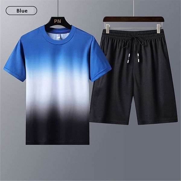 

summer mens casual set fashion 2 pcs sportswear suit short sleeve t-shirt shorts sets male sportswear tracksuit men 210806, Gray