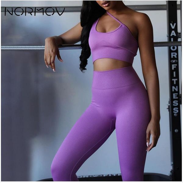 

yoga outfit normov women fashion sports sets oblique shoulder seamless set high waist elastic push up fitness suits