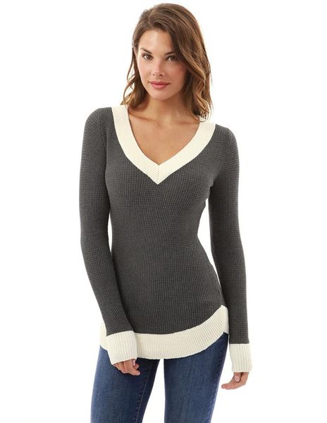 

women's t-shirt autumn patchwork v-neck woman sheath slim fashion comfortable female tees long sleeve bodycon, White