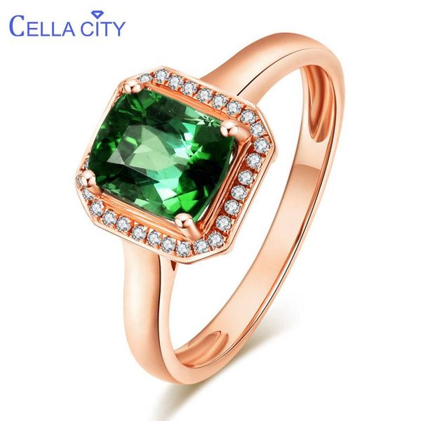 

cluster rings cellacity rectangle emerald ring for women silver 925 jewelry with gemstones rose gold color opening adjustable ornament party, Golden;silver