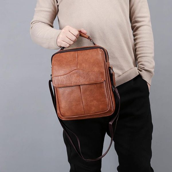 

briefcases 2021 men's retro shoulder bag zipper man crossbody bags genuine leather for men handbag casual messenger