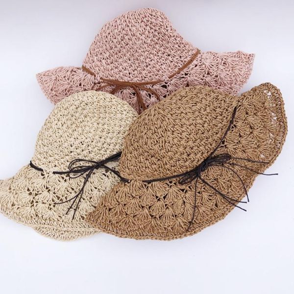 

wide brim hats women fashion summer visor hat foldable hollow straw, Blue;gray