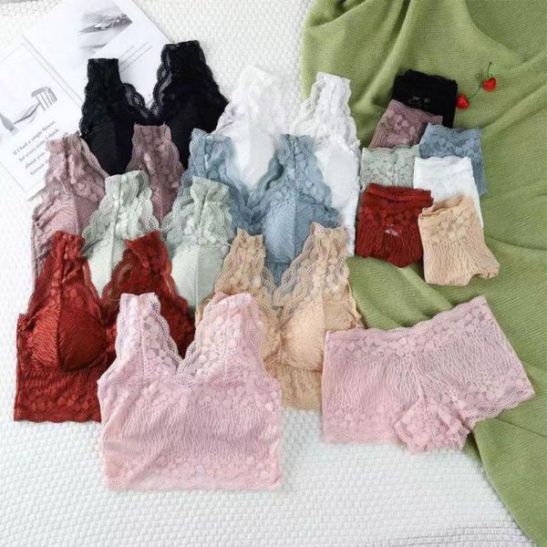 

bras women's seamless lace gathered underwear solid color push up lingerie breathable wireless, Red;black