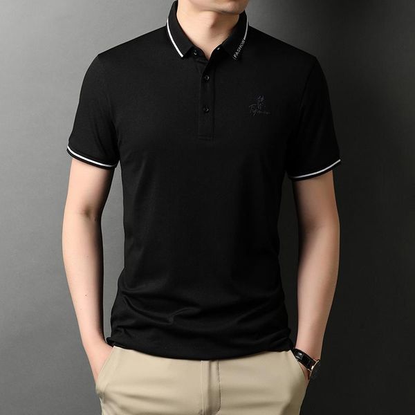 

men's polos summer cotton shirts men korean slim shorts sleeve lapel tee business casual social male clothing, White;black